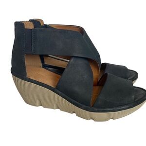 Clarks Artisan Clarene Glamour Black Suede Platform Wedge Sandal 7